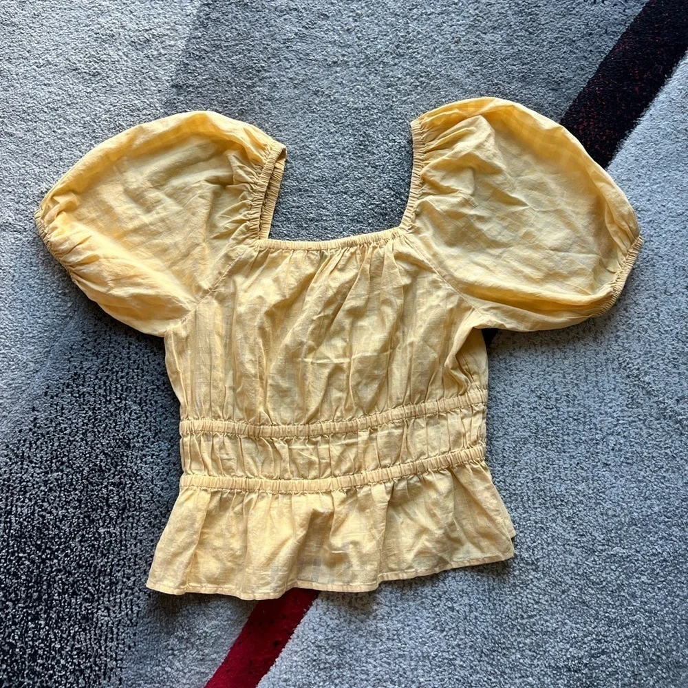 Madewell Gold Smocked Puff Sleeve Top